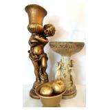 Mixed Home Decor Lot - Cherub Pedestal Bowl, Gold Urn with Fruit, Gilt Cherub Vase Mixed Home Decor Lot - Cherub Pedestal Bowl, Gold Urn with Fruit, Gilt Cherub Vase