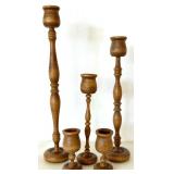 Set of 5 Hand Turned Wood Candle Holders - Mixed Heights Set of 5 Hand Turned Wood Candle Holders - Mixed Heights