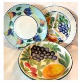 Italian Ceramic Serving Plates & Bowl, Hand-Painted Fruit & Floral Designs (3 pcs) Italian Ceramic Serving Plates & Bowl, Hand-Painted Fruit & Floral Designs (3 pcs)