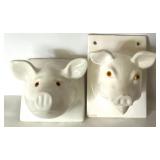 Pair of White Ceramic Pig Head Wall Mounts Pair of White Ceramic Pig Head Wall Mounts