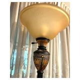 Ornate Bronze-Finish Torchiere Floor Lamp with Frosted Glass Shade Ornate Bronze-Finish Torchiere Floor Lamp with Frosted Glass Shade