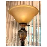 Ornate Bronze-Finish Torchiere Floor Lamp with Frosted Glass Shade Ornate Bronze-Finish Torchiere Floor Lamp with Frosted Glass Shade