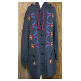 Newari Hand Knit Nepal Cardigan L/XL Embroidered Gray Hooded Sweater Newari Hand Knit Nepal Cardigan L/XL Embroidered Gray Hooded Sweater