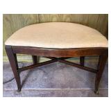 Upholstered Wood Bench with Curved Seat and Cross Bracing Upholstered Wood Bench with Curved Seat and Cross Bracing