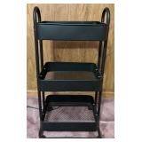 Three-Tier Black Metal Rolling Utility Cart Three-Tier Black Metal Rolling Utility Cart