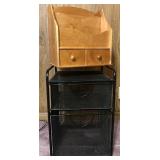 Wood Desktop Organizer and Black Mesh 2-Drawer Storage Unit Wood Desktop Organizer and Black Mesh 2-Drawer Storage Unit