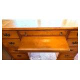 Traditional Wood Office Desk with Seven Drawers and Brass Handles Traditional Wood Office Desk with Seven Drawers and Brass Handles