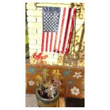 Outdoor Decor Lot with Doormat, Flag Stand, Planter, and Garden Spinner Outdoor Decor Lot with Doormat, Flag Stand, Planter, and Garden Spinner
