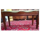 Wooden Piano or Vanity Bench with Green Upholstered Seat Wooden Piano or Vanity Bench with Green Upholstered Seat