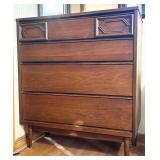 Bassett Mid-Century Highboy Dresser with Carved Mirror Bassett Mid-Century Highboy Dresser with Carved Mirror