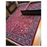 Large Red Floral Pattern Area Rug with Navy Border Large Red Floral Pattern Area Rug with Navy Border