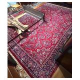 Large Red Floral Pattern Area Rug with Navy Border Large Red Floral Pattern Area Rug with Navy Border