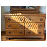 Six-Drawer Dresser With Mirror, Medium Wood Finish Six-Drawer Dresser With Mirror, Medium Wood Finish