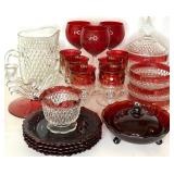 Ruby Red & Clear Glassware Lot - Lenox, Vintage Bowls, Plates, Pitcher Ruby Red & Clear Glassware Lot - Lenox, Vintage Bowls, Plates, Pitcher