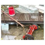 Vintage Craftsman Reel Lawn Mower, Wood Outdoor Lounger, and Metal Snow Shovel Vintage Craftsman Reel Lawn Mower, Wood Outdoor Lounger, and Metal Snow Shovel