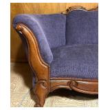 Antique Carved Wood Sofa with Purple Upholstery Antique Carved Wood Sofa with Purple Upholstery