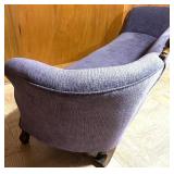 Antique Carved Wood Sofa with Purple Upholstery Antique Carved Wood Sofa with Purple Upholstery