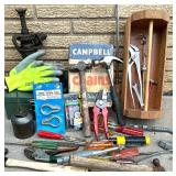 Hand tool lot with Hammers, Screwdrivers, Pliers, Stapler, and Hardware Hand tool lot with Hammers, Screwdrivers, Pliers, Stapler, and Hardware