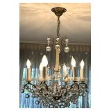 Brass and Glass Crystal Chandelier with Hanging Globes Brass and Glass Crystal Chandelier with Hanging Globes