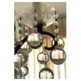 Brass and Glass Crystal Chandelier with Hanging Globes Brass and Glass Crystal Chandelier with Hanging Globes