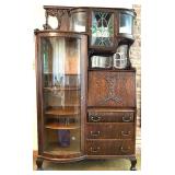Antique Oak Secretary Bookcase with Curio Cabinet and Stained Glass Antique Oak Secretary Bookcase with Curio Cabinet and Stained Glass