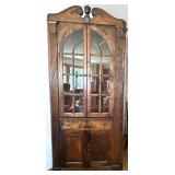 Beautiful Antique Wooden Corner Cabinet with Glass Doors Beautiful Antique Wooden Corner Cabinet with Glass Doors