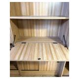 Tall Wood Bookcase with Drop-Down Desk and Sliding Doors Tall Wood Bookcase with Drop-Down Desk and Sliding Doors