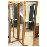 Three-Panel Wood-Framed Mirror Room Divider Three-Panel Wood-Framed Mirror Room Divider