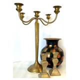 Brass Candleholders and Checkered Brass Vase Home Decor Lot Brass Candleholders and Checkered Brass Vase Home Decor Lot