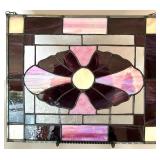 Pink and Burgundy Stained Glass Floral Window Panel Pink and Burgundy Stained Glass Floral Window Panel