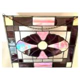 Pink and Burgundy Stained Glass Floral Window Panel Pink and Burgundy Stained Glass Floral Window Panel