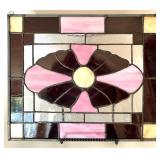 Pink and Burgundy Stained Glass Floral Window Panel Pink and Burgundy Stained Glass Floral Window Panel