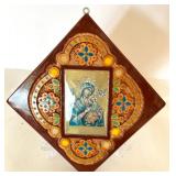 Home Decor Lot - White Abstract Statue, Religious Platter, Framed Icon Home Decor Lot - White Abstract Statue, Religious Platter, Framed Icon