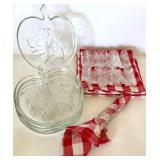 Glass Napkin Holders, Apple Plates, and Red Check Napkins Lot Glass Napkin Holders, Apple Plates, and Red Check Napkins Lot