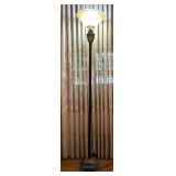 Ornate Bronze-Finish Torchiere Floor Lamp with Frosted Glass Shade Ornate Bronze-Finish Torchiere Floor Lamp with Frosted Glass Shade