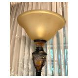 Ornate Bronze-Finish Torchiere Floor Lamp with Frosted Glass Shade Ornate Bronze-Finish Torchiere Floor Lamp with Frosted Glass Shade