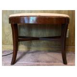 Upholstered Wood Bench with Curved Seat and Cross Bracing Upholstered Wood Bench with Curved Seat and Cross Bracing