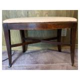 Upholstered Wood Bench with Curved Seat and Cross Bracing Upholstered Wood Bench with Curved Seat and Cross Bracing