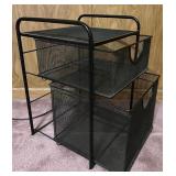 Wood Desktop Organizer and Black Mesh 2-Drawer Storage Unit Wood Desktop Organizer and Black Mesh 2-Drawer Storage Unit