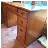 Traditional Wood Office Desk with Seven Drawers and Brass Handles Traditional Wood Office Desk with Seven Drawers and Brass Handles