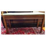 Wooden Piano or Vanity Bench with Green Upholstered Seat Wooden Piano or Vanity Bench with Green Upholstered Seat
