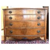 Vintage Wood Bow Front 4-Drawer Dresser with Brass Pulls Vintage Wood Bow Front 4-Drawer Dresser with Brass Pulls