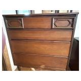 Bassett Mid-Century Highboy Dresser with Carved Mirror Bassett Mid-Century Highboy Dresser with Carved Mirror