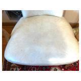 Vintage Cream Metal Tole Floor Lamp and White Upholstered Wood Armchair Vintage Cream Metal Tole Floor Lamp and White Upholstered Wood Armchair