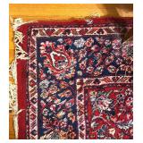 Large Red Floral Pattern Area Rug with Navy Border Large Red Floral Pattern Area Rug with Navy Border