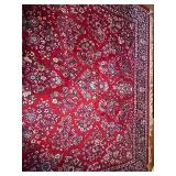 Large Red Floral Pattern Area Rug with Navy Border Large Red Floral Pattern Area Rug with Navy Border