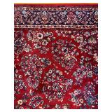Large Red Floral Pattern Area Rug with Navy Border Large Red Floral Pattern Area Rug with Navy Border
