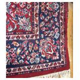 Large Red Floral Pattern Area Rug with Navy Border Large Red Floral Pattern Area Rug with Navy Border