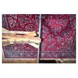 Large Red Floral Pattern Area Rug with Navy Border Large Red Floral Pattern Area Rug with Navy Border