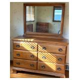 Six-Drawer Dresser With Mirror, Medium Wood Finish Six-Drawer Dresser With Mirror, Medium Wood Finish